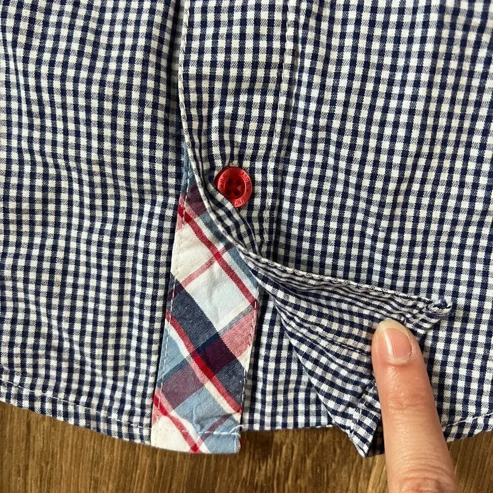 US Polo Assn Blue Gingham Embroidered Long Sleeve Button #3 Shirt Sz 3T